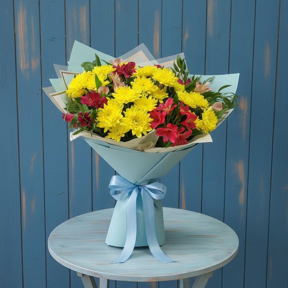Букет цветов из: Альстромерии и Хризантемы в Калтасы