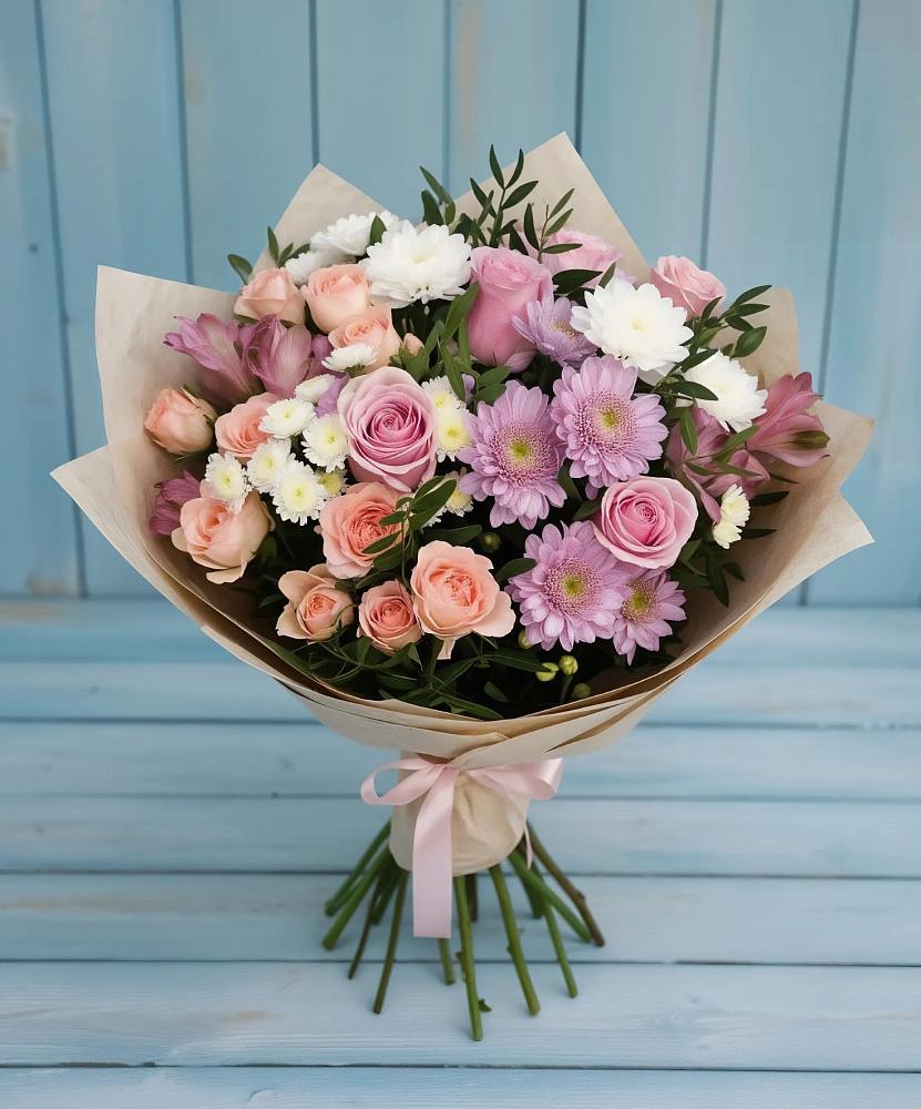 Букет цветов из: Хризантемы, Розы и Альстромерии в Калтасы