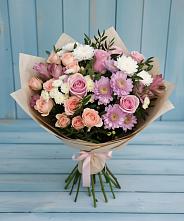 Букет цветов из:  Хризантемы, Розы и Альстромерии в Калтасы