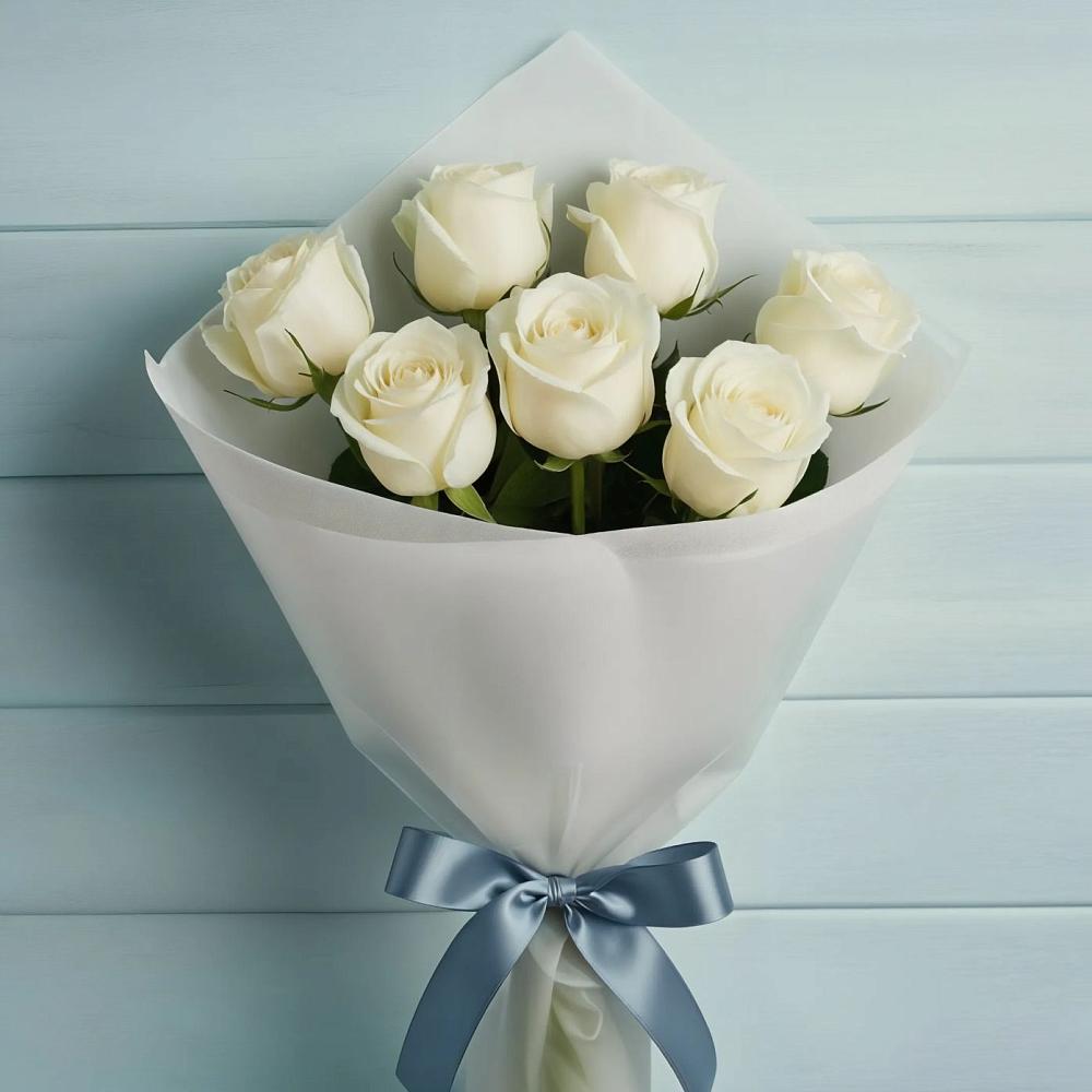 Букет 7 Белых роз Эдлесс Лав в Калтасы